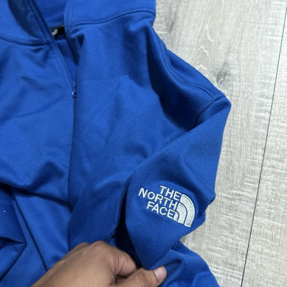 The North Face Tech 1/4 Zip Fleece Jacket Men's Blue Embroidered Stretch Size M